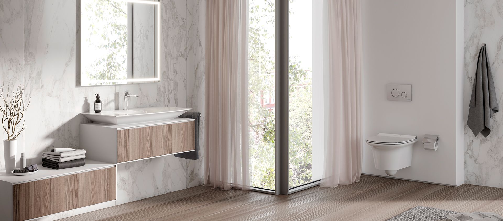 Monoblock Waschbecken 50 cm wandhängend